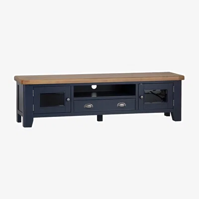Chiltern Oak Furniture Wessex Smoked Oak Blue Painted Extra Large TV Unit