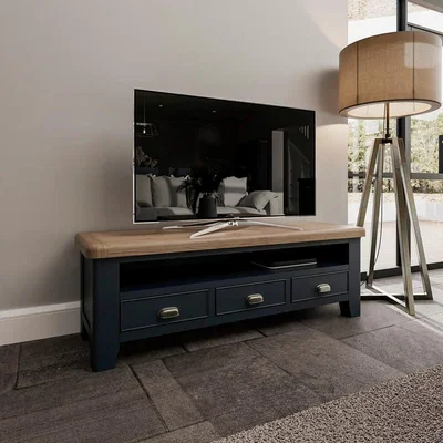 Chiltern Oak Furniture Wessex Smoked Oak Blue Painted Large TV Unit