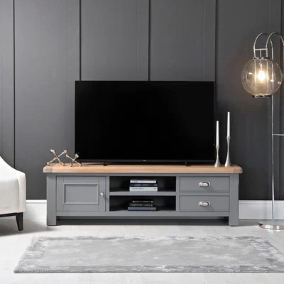 Chiltern Oak Furniture Dorset Storm Grey Painted Oak Large TV Unit