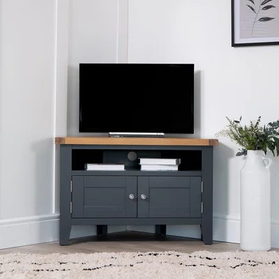 Chiltern Oak Furniture Suffolk Midnight Grey Painted Oak Corner TV Unit