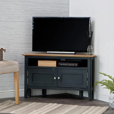 Chiltern Oak Furniture Bergen Blue Painted Oak Corner TV Unit