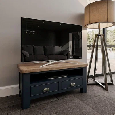 Chiltern Oak Furniture Wessex Smoked Oak Blue Painted TV Unit