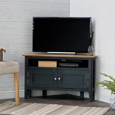 Chiltern Oak Furniture Bergen Blue Painted Oak Corner TV Unit