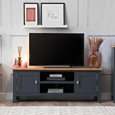 Chiltern Oak Furniture Gloucester Midnight Grey Painted Large TV Unit