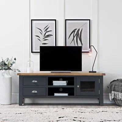 Chiltern Oak Furniture Suffolk Midnight Grey Painted Oak Large TV Unit