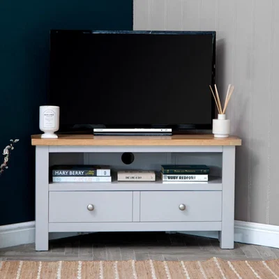 Chiltern Oak Furniture Salisbury Grey Painted Oak Corner TV Unit