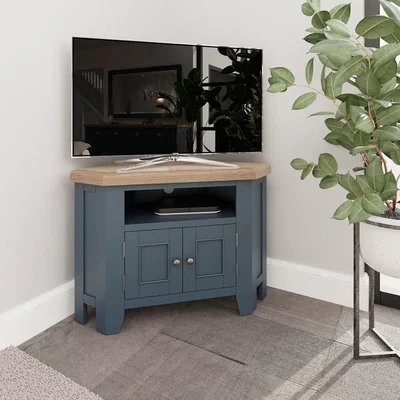 Chiltern Oak Furniture Wessex Smoked Oak Blue Painted Corner TV Unit