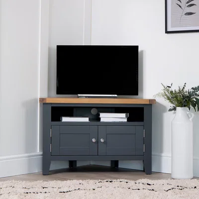 Chiltern Oak Furniture Suffolk Midnight Grey Painted Oak Corner TV Unit