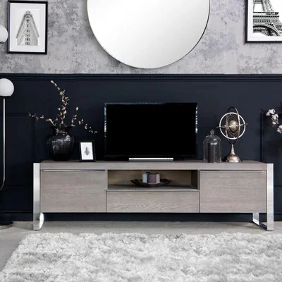 Chiltern Oak Furniture Milan Chrome & Oak Large TV Unit