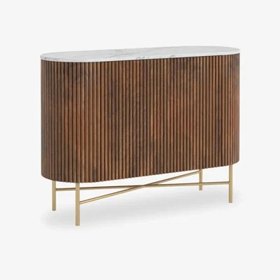 Cult Furniture Lydford Sideboard, White Marble & Walnut