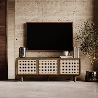 Cult Furniture Soller Large TV Stand, Walnut Effect & Cane