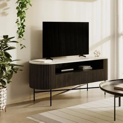 Cult Furniture Lydford TV Stand, White Marble & Black