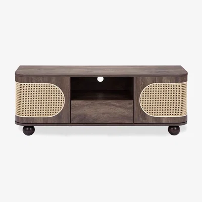 Cult Furniture Una Wooden TV Stand, Walnut & Cane