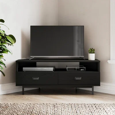 Dunelm Fulton Corner TV Unit, Black Oak Effect Black