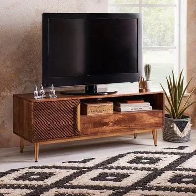 Dunelm Anya Wide TV Unit, Mango Wood for TVs up to 55"