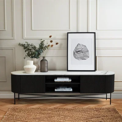 Dunelm Kiera Extra Wide TV Stand, Mango Wood & Real Marble Black