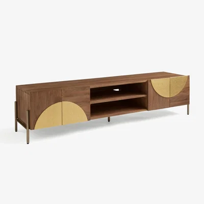Dunelm Zaneta Extra Wide TV Unit for TVs up to 80, Mango Wood and Brass Green