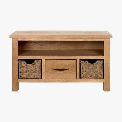 Dunelm Sidmouth Oak TV Stand With Baskets Light Brown / Natural