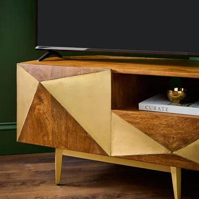 Dunelm Zadie Corner Tv Unit for Tvs Up To 42, Mango Wood Natural