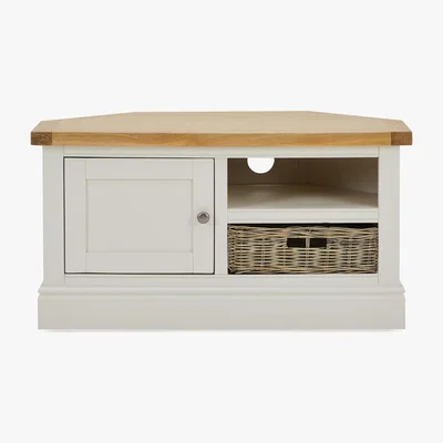 Dunelm Compton Ivory Corner TV Stand with Baskets Cream