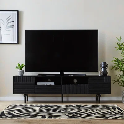 Dunelm Spencer Extra Wide Tv Unit for Tvs Up To 80, Mango Wood Black