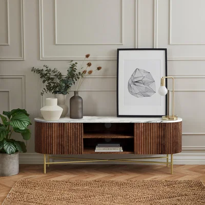 Dunelm Kiera Wide TV Stand, Mango Wood & Real Marble Walnut
