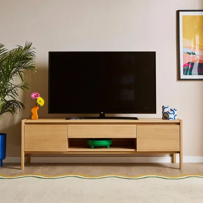 Dunelm Elements Holmes Extra Wide Tv Unit for Tvs Up To 80, Oak Oak