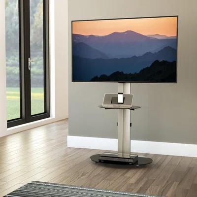 Dunelm Eno Pedestal TV Stand with Shelf Silver