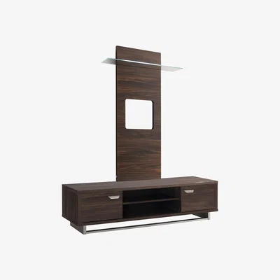 Furniture Village Venezia TV Unit Base plus Wall Panel with Shelf and LED Lights - Walnut