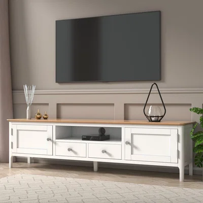 Furniture123 Large White Painted Solid Wood TV Unit - TV's up to 77 - Adeline