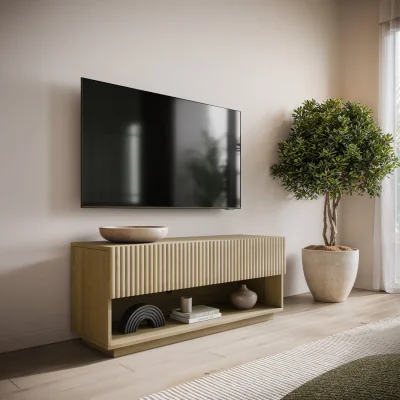 Furniture123 Small Oak Ribbed TV Stand with Storage - TV's up to 55 - Hazel