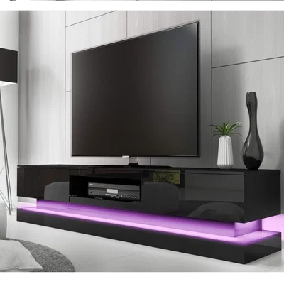 Furniture123 Large Black Gloss TV Stand with LEDs - TV's up to 70 - Evoque