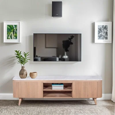 Furniture123 Large Natural Marble & Wood TV Stand with Storage - TV's up to 75 - Ashford