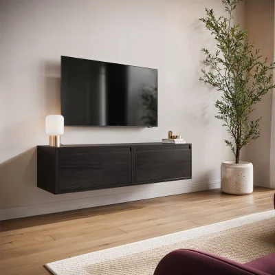 Furniture123 Small Black Floating Wall Mounted TV Stand - TV's up to 55 - Hiro