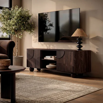 Furniture123 Large Walnut Effect TV Stand with Storage - TV's up to 70 - Ivan