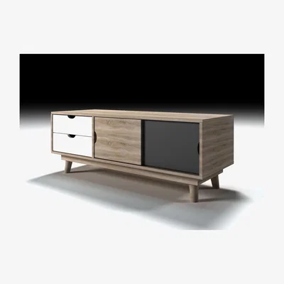 Furniture123 LPD Scandi Oak Effect TV Unit Grey and White Drawers - TV's up to 45