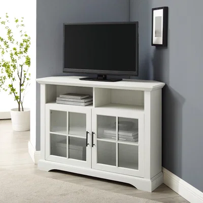 Furniture123 White and Glass Corner TV Unit with Storage - TVs up to 50 - Foster