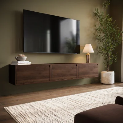 Furniture123 Walnut Floating Wall Mounted TV Stand - TV's up to 75 - Hiro