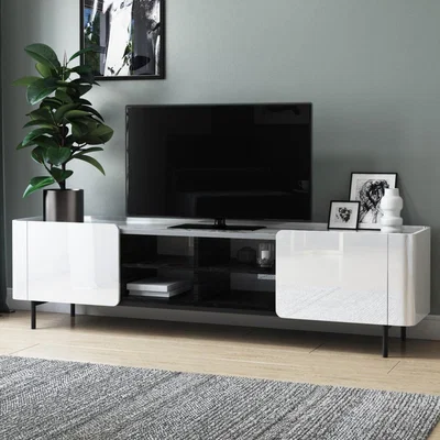 Furniture123 Large White Gloss and Marble TV Unit - TV's up to 70 - Isla