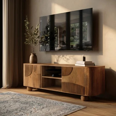 Furniture123 Large Mango Wood TV Stand with Storage - TV's up to 70 - Ivan
