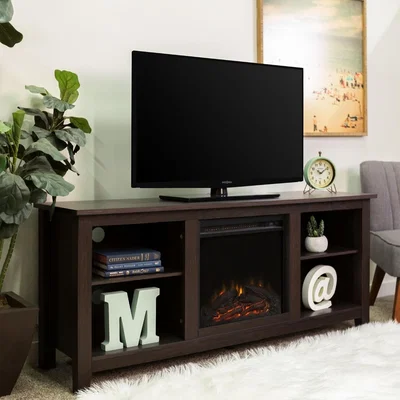 Furniture123 Foster Dark Wood Effect TV Unit with Electric Fire & Storage - TV's up to 60