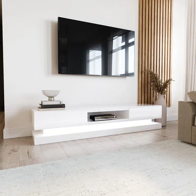 Furniture123 Large White Gloss TV Unit with LED Lighting - TV's up to 70 - Evoque