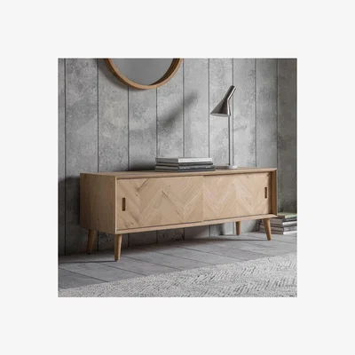 Furniture123 Milano Oak TV Unit with 2 Chevron Sliding Doors TV's up to 73 - Caspian House