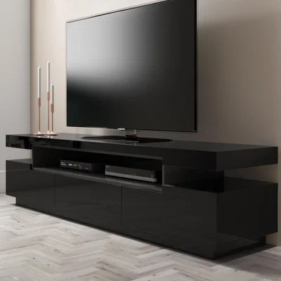 Furniture123 Large Black Gloss TV Unit - TV's up to 83 - Harlow