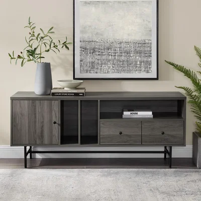 Furniture123 Grey Wash & Black TV Unit with Storage - TVs up to 66 - Foster