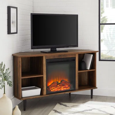 Furniture123 Dark Wood Corner TV Unit with Fireplace and Storage - TVs up to 55 - Foster