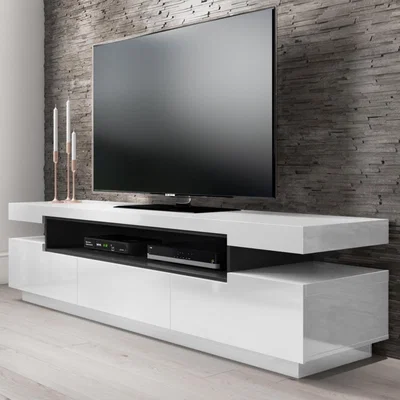 Furniture123 Wide White Gloss TV Stand with Storage - TV's up to 83 - Harlow
