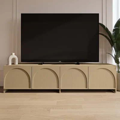 Furniture123 Wide Oak TV Stand with Storage and Arch Detail - TV's up to 75 - Ellie