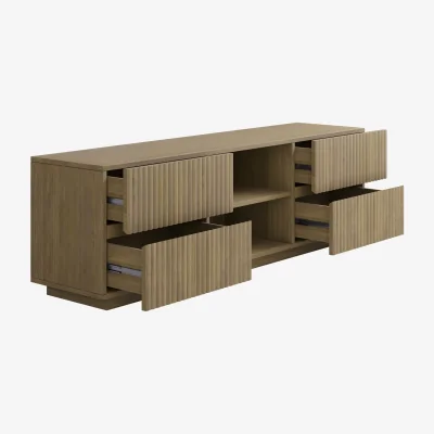 Furniture123 Large Oak Ribbed TV Stand with Storage - TV's up to 70 - Hazel