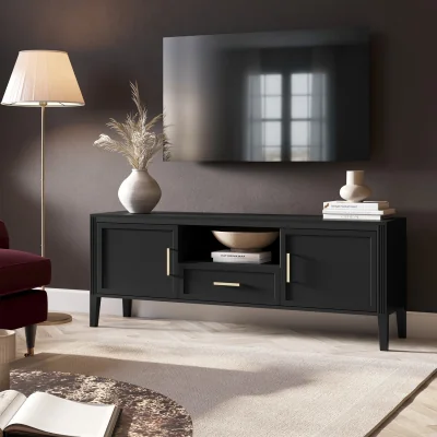 Furniture123 Large Black Wooden TV Stand with Storage - TV's up to 65 - Delilah